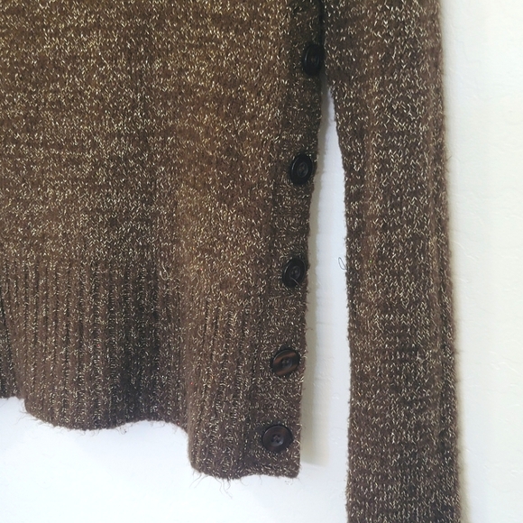 Y2K Takeout Brown Silver Metallic Turtleneck Sweater - Picture 2 of 4